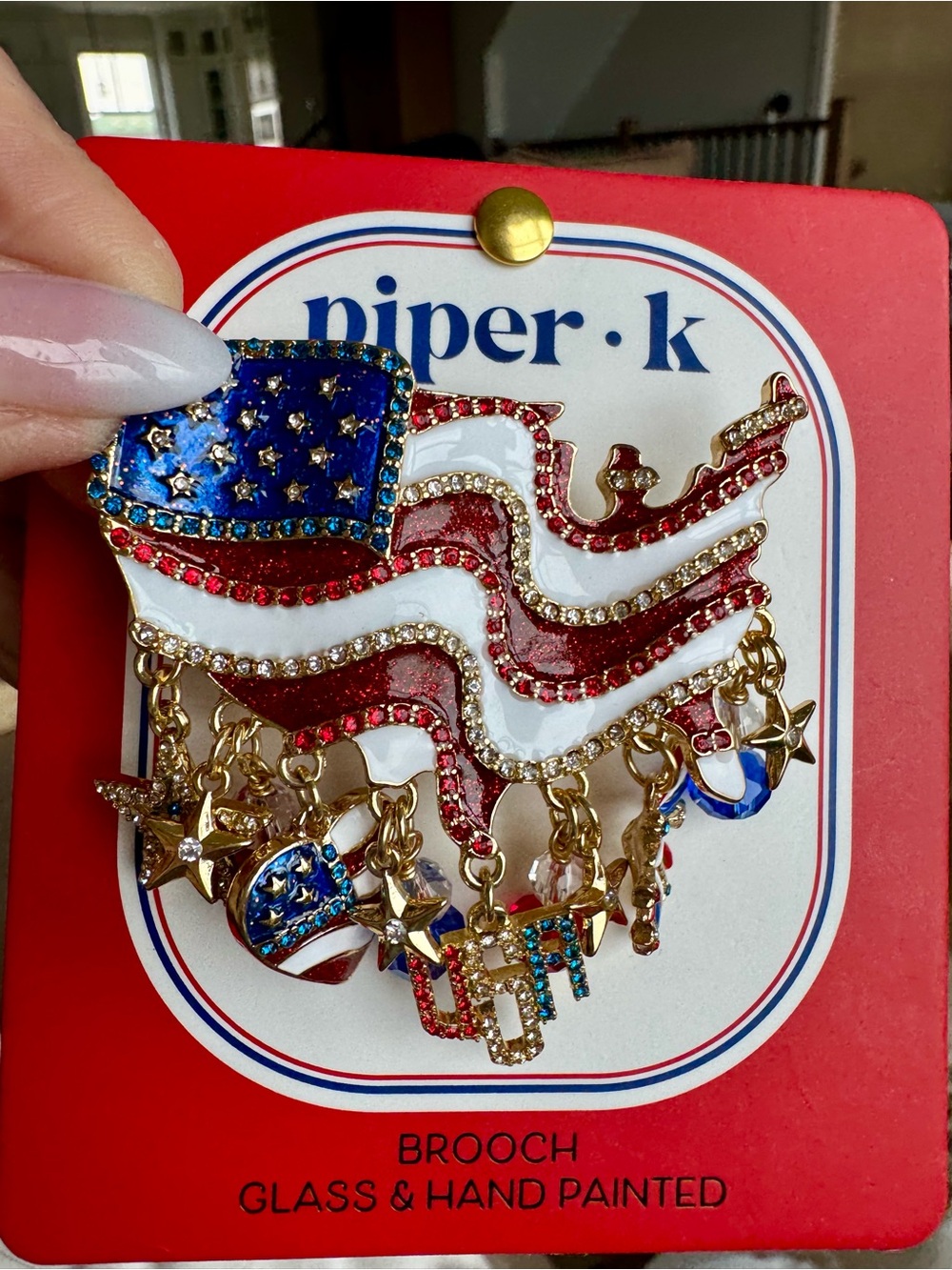 piper·k Patriotic American Flag Charm Brooch - Red White Blue